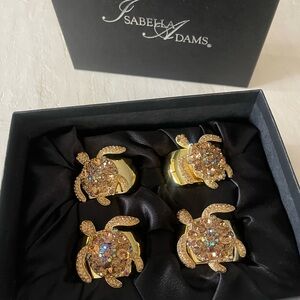 Isabella Adams Gold Turtle Napkin Rings with Swarovski crystal.